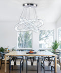 Modern LED Crystal Ring Chandelier Pendant Light With Three Rings, Adjustable Hanging Height 12 To 48 Inches, Cool White 4500K