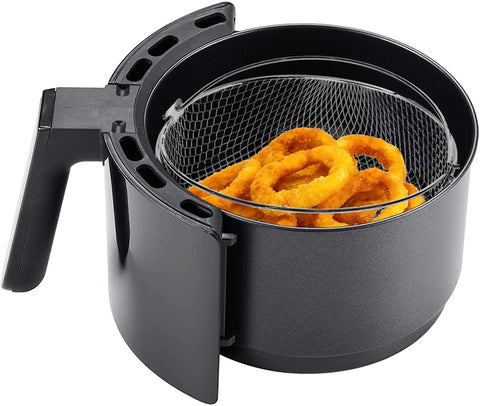 Air Fryer Basket For 6Qt And 8Qt Electric Pressure Cooker, 8.27 Inch Diameter Mesh Steamer Basket filled with onion rings