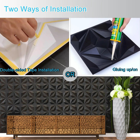 Decorative 3D Wall Panels Black PVC 12x12 Inch Tiles, Pack Of 33 Covers 32 Sq Ft Textured Dope Interlocking Wall Art installation