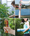 Collage of Heavy Duty Ball Bungee Cords Set With Balls 60 Piece 6 Inch Tarp Tie Downs used in gardening, arch decor, pencils, and yoga mat.