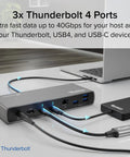 Rock Solid Thunderbolt 4 Docking Station For Mac And Windows Runs Two Monitors Like A Champ With One Hundred Watt Fast Charging, showing 3 Thunderbolt 4 ports.