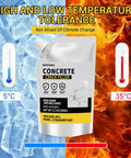 Self Leveling Concrete Crack Filler For Driveways And Patios, No Fuss High Elasticity Sealant, shown with temperature icons.