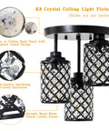 Black Crystal Chandelier Three Light Semi Flush Mount Ceiling Fixture With Metal Grid Shade Modern Slick Lighting