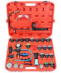 Built Tough 33 Piece Radiator Pressure Tester And Coolant Vacuum Refill Kit With Reliable Pneumatic Bleeder in red carrying case.