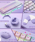 Top Tier Wireless Mechanical Keyboard With Dope Dessert Vibe And Compact 75 Percent Layout Featuring Hot Swap Switches Premium Pbt Keycaps And Butter Smooth Milk Springs For Chill Typing Sessions Or Epic Gaming Runs, showing cat design and cute keycaps.