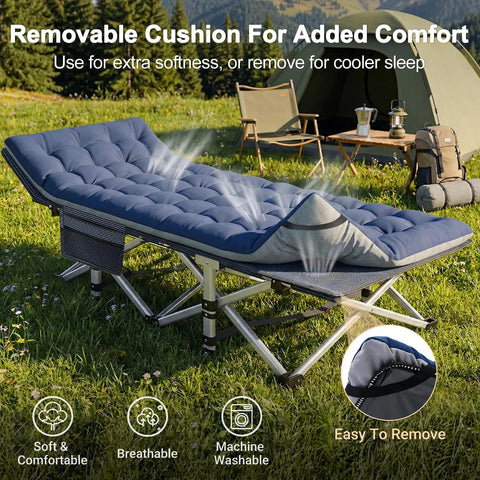 Beefy 28 Inch Wide Camping Cot For Adults, Heavy Duty 1200D Oxford Fabric, Portable Folding Camp Bed With Detachable Soft Mat scene