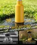 Cordless Stick Transfer Pump With Hookup To Dewalt 20V Max for efficient water drainage with auto shut-off system in action.