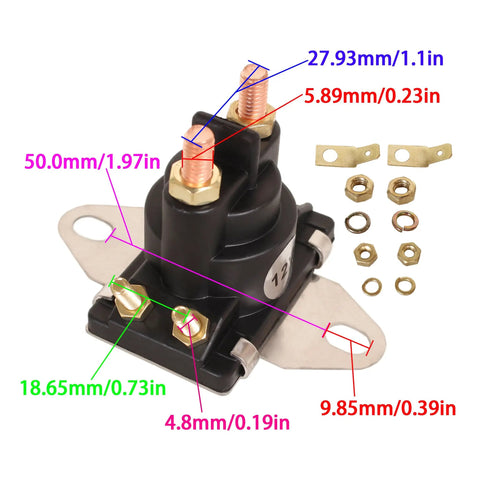 Starter Relay And Solenoid Switch For Mercury Mercruiser Outboard Motors 8HP-115HP 12V with measurements and connectors
