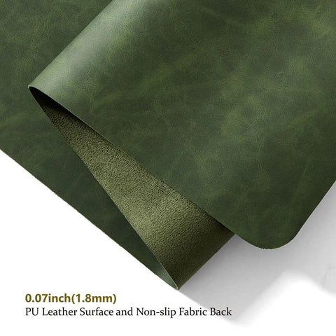 Close-up of Forest Green Distressed PU Leather Desk Pad Non Slip Desk Mat For Home And Office Large 36x17 Inches Ideal Desk Organizer