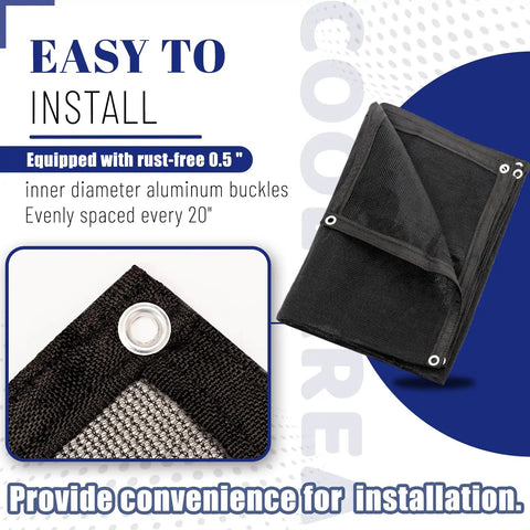 Folded Open Weave Shade Cloth Mesh Tarp With Grommets 6x8 Ft Heavy Duty shown with close-up of rust-free grommet