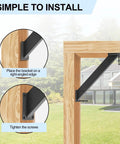 4 Pack 45 Degree Angle Support Brackets For Pergolas And Wood Structures, Heavy Duty Steel With Black Powder Coat, shown installed on wood