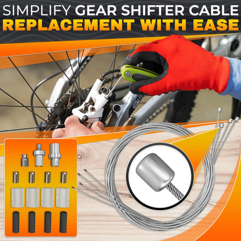Eight Piece Bike Brake Cable Kit With Stainless Steel Wires Complete Inner Replacement Set with installation tools displayed