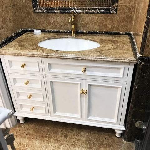 Heavy Lifter Crystal Cabinet Handles Set Of Two Dang Sturdy Zinc Alloy Gold Drawer Pulls And Knobs Wardrobe Furniture Hardware Sweet Shine Modern Home Upgrades Clean Vibe on a white bathroom vanity with marble countertop.
