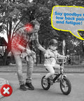 Adult helping child ride bike without Kids Bike Safety Trainer Handle And Balance Push Bar For Learning To Ride.