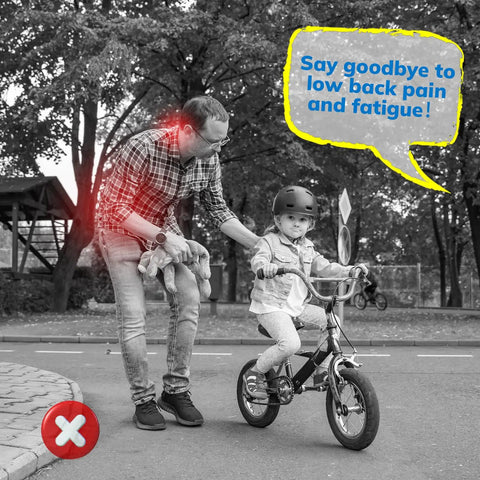 Adult helping child ride bike without Kids Bike Safety Trainer Handle And Balance Push Bar For Learning To Ride.