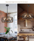 Black 22 Inch Drum Chandelier With Wood Grain Finish Modern Farmhouse Pendant Light Dope 5 Lights Round Hanging Fixture installed