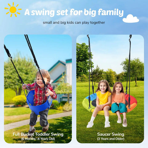 Backyard Heavy Duty A Frame Swing Set With 440 Lb Capacity 32 Inch Saucer Swing And High Back Toddler Bucket Seat Outdoor Kids Play Equipment