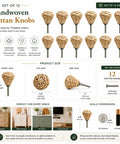 Handmade Rattan Drawer Knobs Set Of 12 Boho Cabinet Pulls With Solid Wood Base Hella Stylish Rustic Furniture Handles For Dresser And Home Decor Refresh Plus Easy Grip Handles That Are A Total Game Changer, various angles displayed.