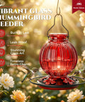 Glass Hummingbird Feeder 26 Oz With Perch And Five Flower Feeding Ports Leak Proof Outdoor Garden Hanging Bottle