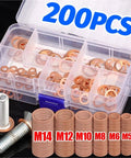 Flat Copper Washer Kit With Oil Drain Plug Gaskets Universal Sump Seal Rings Fits Most Car Engines Ensuring Heat Resistant Sealing To Stop Oil Leaks Fast And Keep The Ride Running Smoothly For Years With A Snug Fit. M4-M14 copper washer assortment in storage case