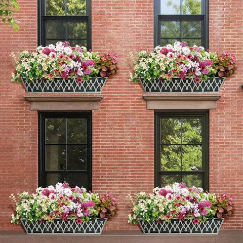 2 Pack 24 Inch Window Planter Boxes With Adjustable Brackets And Nonwoven Fabric Grow Bags For Deck Railing Balcony Hanging
