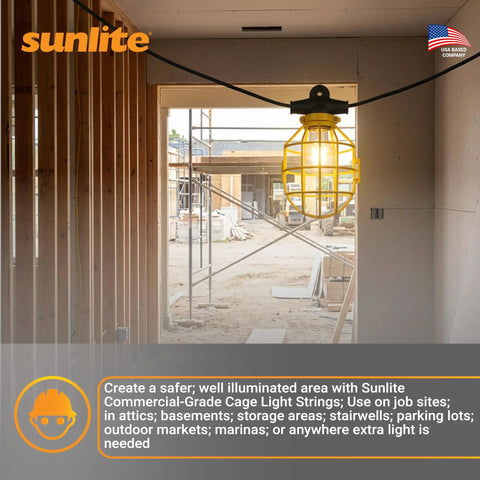 Industrial Cage String Lights 50 Ft With 5 E26 Sockets 75W Max Per Bulb ETL Rated Indoor Outdoor Jobsite Lighting in unfinished room