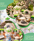 15 Pcs Mini Garden Furniture Ornaments Set For Do It Yourself Fairy Garden And Micro Landscape Decor Totally Durable Resin Patio Table Chair Bench Arch Fountain Statues Set displayed outdoors