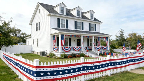 Red White And Blue Vibe Patriotic Flag Bunting Outdoor Door Decor 20ft To 25ft for Memorial Day and Fourth of July on white house