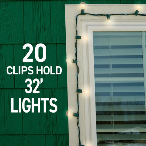 Outdoor Light Clips Set With 20 Clear Hooks And 24 Water Resistant Strips For Damage Free Hanging Of Outdoor Lights on siding