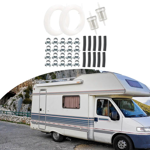 Get Your Car Cozy With This Slick 2 Set Fuels Heater Line Kit Featuring Premium Hose And Secure Clips For Winter Camping And Extended Parked Drives In Cold Regions. 4m fuel hose kit with clamps, filters, and tubing for RV heater systems