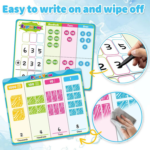 Hands On Wooden Magnetic Place Value Blocks For Kids With Regrouping Base Ten Chips and wipeable boards