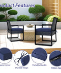 All Weather Outdoor Chair Cushions Set Of Four With Ties And Handles Square 19 By 19 By 3 Inches Navy Blue Cushions For Patio Furniture
