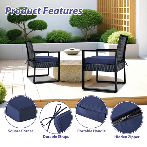 All Weather Outdoor Chair Cushions Set Of Four With Ties And Handles Square 19 By 19 By 3 Inches Navy Blue Cushions For Patio Furniture