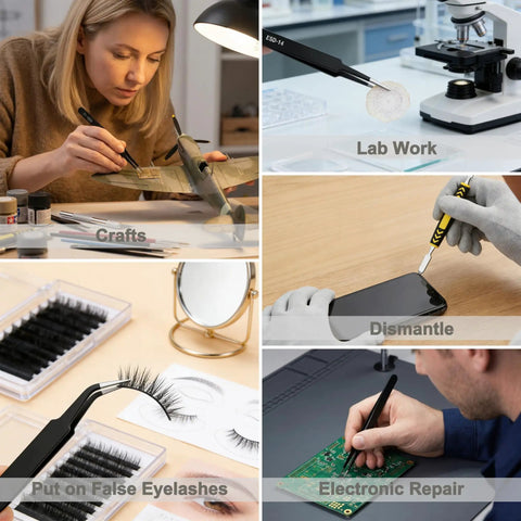 All In One 10 Piece Pro Grade Precision Tweezers Set With Pry Tool, ESD Safe Stainless Steel Kit for electronics and crafts use