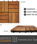 Interlocking Acacia Deck Tiles For Patios And Walkways, Easy Tool-Free Installation, Raised Base Drainage, Durable Hardwood 12 X 12 X 0.9 Inch, 24 Count For Fast Patio Makeover showing compact design