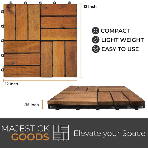Interlocking Acacia Deck Tiles For Patios And Walkways, Easy Tool-Free Installation, Raised Base Drainage, Durable Hardwood 12 X 12 X 0.9 Inch, 24 Count For Fast Patio Makeover showing compact design