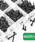 Top Shelf M2 Hex Socket Cap Screws Assortment Kit With 480 Pieces Black self tapping Allen head bolts in storage box.