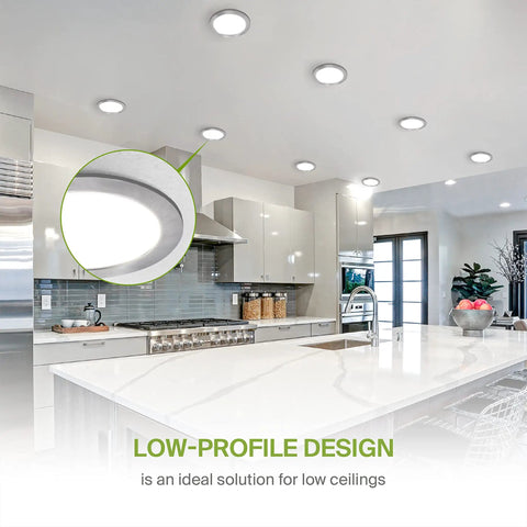 Six Inch LED Recessed Light Kit 15W With Five CCTs 2700K To 5000K Dimmable IC Rated Ultra Thin Canless Wafer Downlight in kitchen ceiling