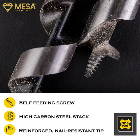 Heavy Duty Sds Plus Auger Drill Bits In A Three Pack At 1-1/8 Inch By 20 Inch Made From Hardened Alloy Steel With Sharp Dual Edges crafted to slice through wood.