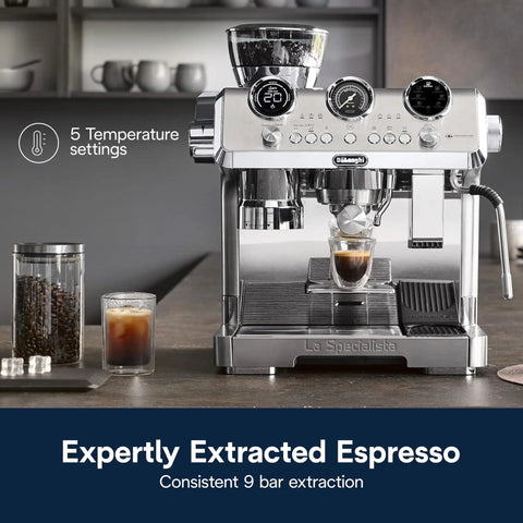 Front view of La Specialista Maestro Espresso Machine With Grinder And Auto And Manual Milk Frother Barista Grade Bean To Cup