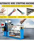 Heavy Duty Electric Wire Stripper Machine 370 Watt High Speed Cable Cutter showing various wire types and control features.