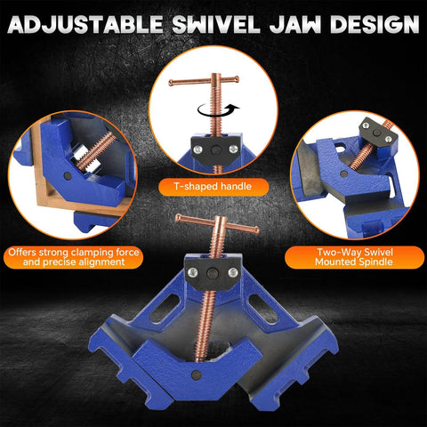 Two Pack Cast Iron Welders Angle Clamp Set For Heavy Duty Two Axis 90 Degree Right Angle Welding Clamp with adjustable swivel jaw