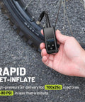 Ultra Compact Mini Bike Pump With Gauge 120 PSI Electric Bike Pump for Presta and Schrader Valves inflating bike tire.