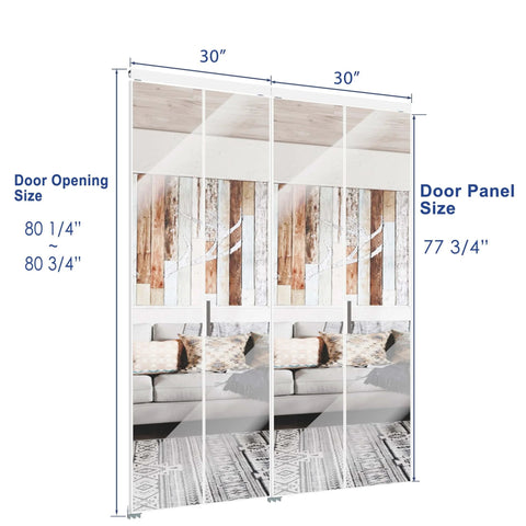 Black Aluminum Bifold Mirror Door For 60x80 Opening, Preassembled With Hardware Kit, Indoor Bi Fold Barn Door For Bedroom And Closet