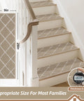 Non Slip Stair Treads For Wooden Steps 28x9In Beige Soft Polyester Carpet With Self Adhesive Backing 15 Pack Machine Washable Easy To Install