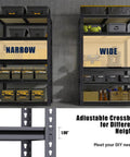 Adjustable Garage Storage Shelves Heavy Duty Metal Shelving Unit for Basement Warehouse Workshop Pantry and Closet 2400 Lbs Total Load Capacity 16 Inches Deep by 35.5 Inches Wide by 72 Inches High showcasing adjustable crossbar for different heights.