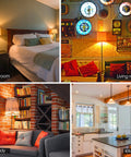 Bright 10W LED A19 Bulb 1200 Lumen 2700K Soft White Non Dimmable E26 Base shown in bedroom, living room, study, and kitchen settings