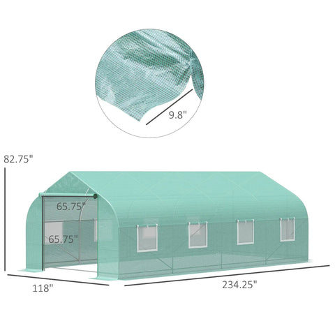 Walk In Backyard Greenhouse For Extended Growing Season 20 X 10 X 7 Feet Tunnel Style With Roll Up Windows Zippered Door PE Cover Heavy Duty Steel Frame Green