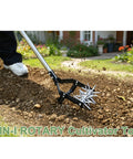 Garden Rotary Cultivator With 67 Inch Adjustable Handle And Durable Star Tines A 2 In 1 Weeding And Tilling Hand Tiller in use
