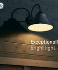 Wall-mounted lamp illuminating a wooden wall with exceptionally bright light.